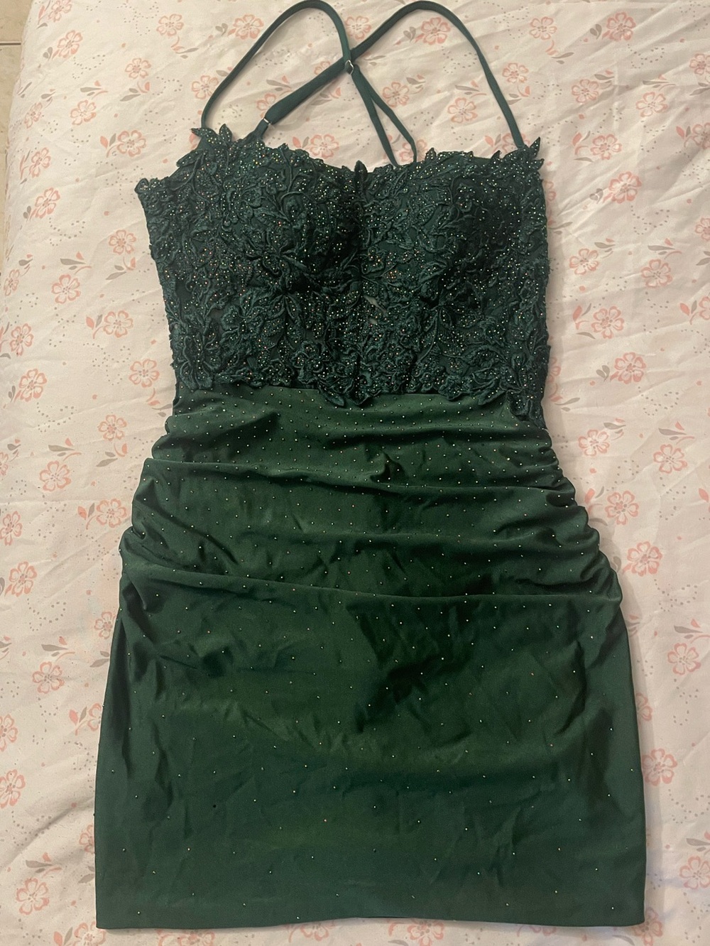 Princess Polly Dark Green Lace & Embellished Mini Dress